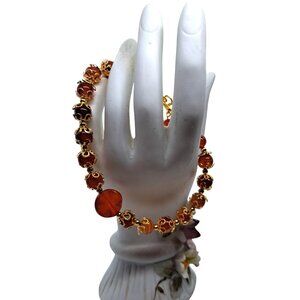 Carnelian agate bracelet gold tone lobster claw clasp